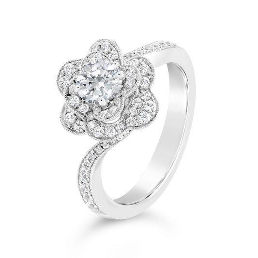 Twisting Flower Halo Diamond Engagement Ring - ACB108