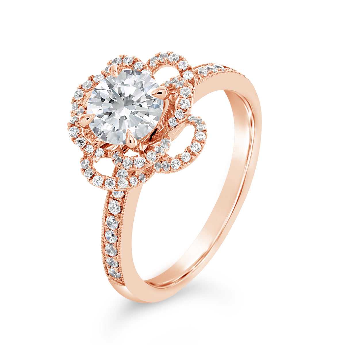 Round Brilliant Cut Diamond Petal Engagement Ring - ACB109