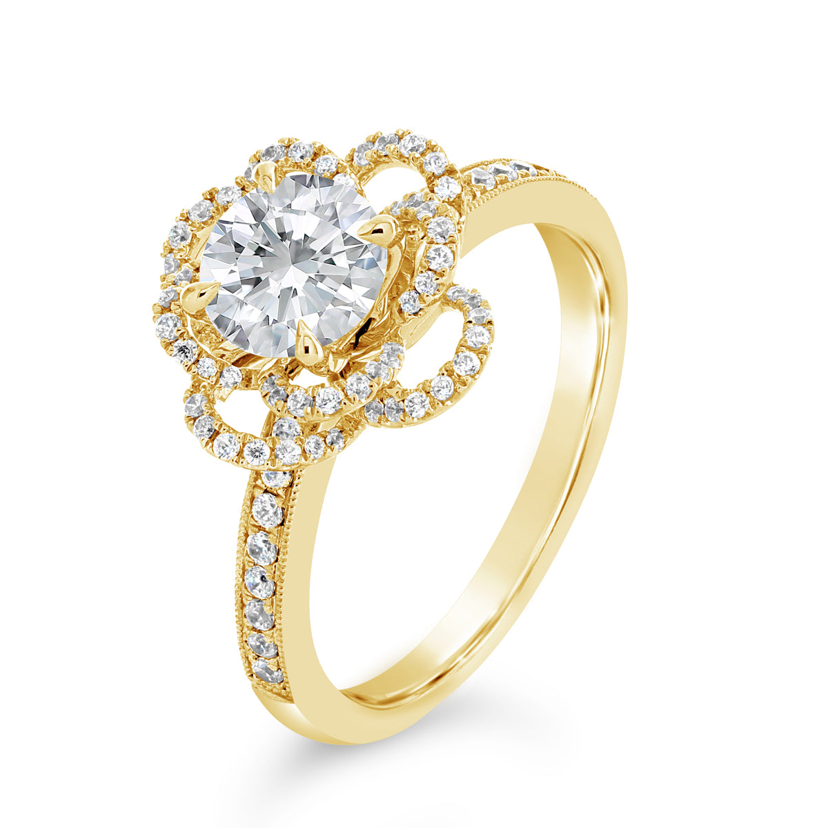 Round Brilliant Cut Diamond Petal Engagement Ring - ACB109