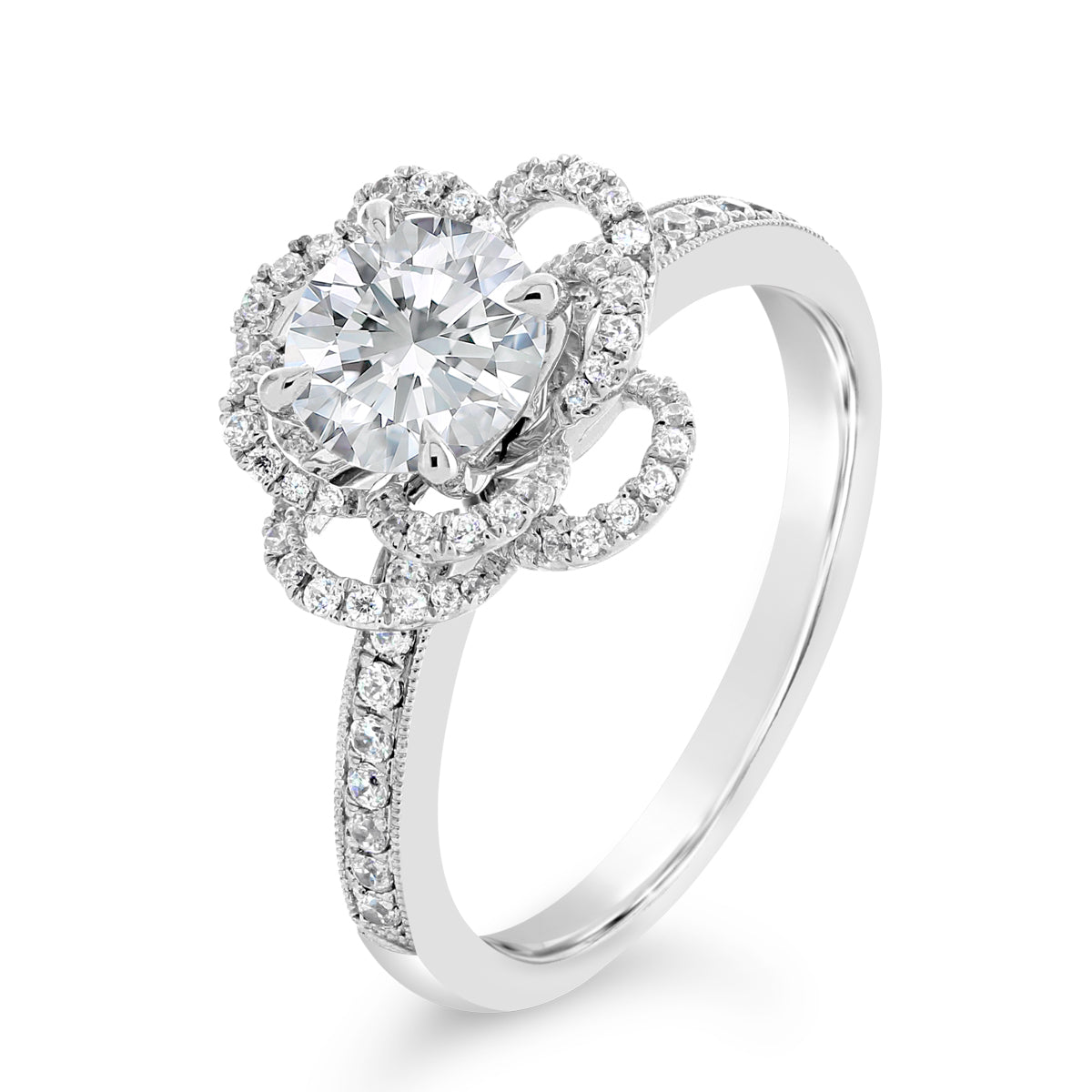 Round Brilliant Cut Diamond Petal Engagement Ring - ACB109