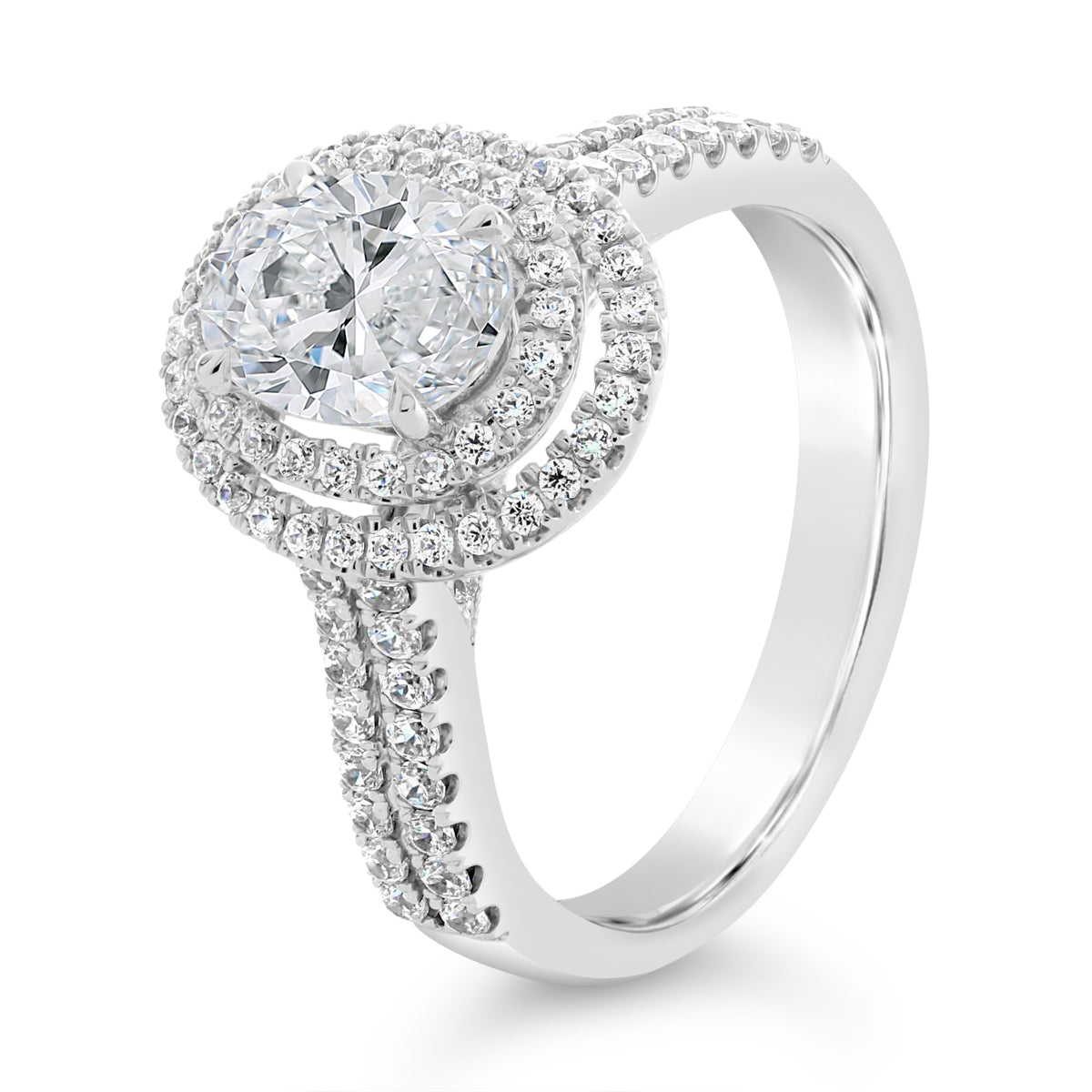 Oval Cut Twin Diamond Halo Engagement Ring - ACB110