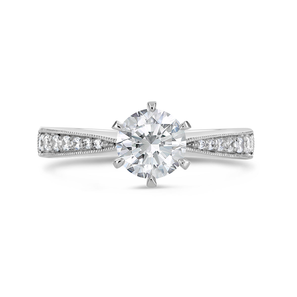 Round Brilliant Cut Tapered Diamond Engagement Ring - ACB130