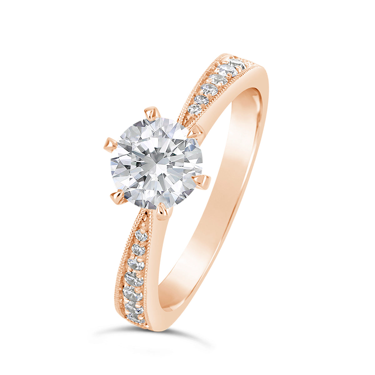 Round Brilliant Cut Tapered Diamond Engagement Ring - ACB130