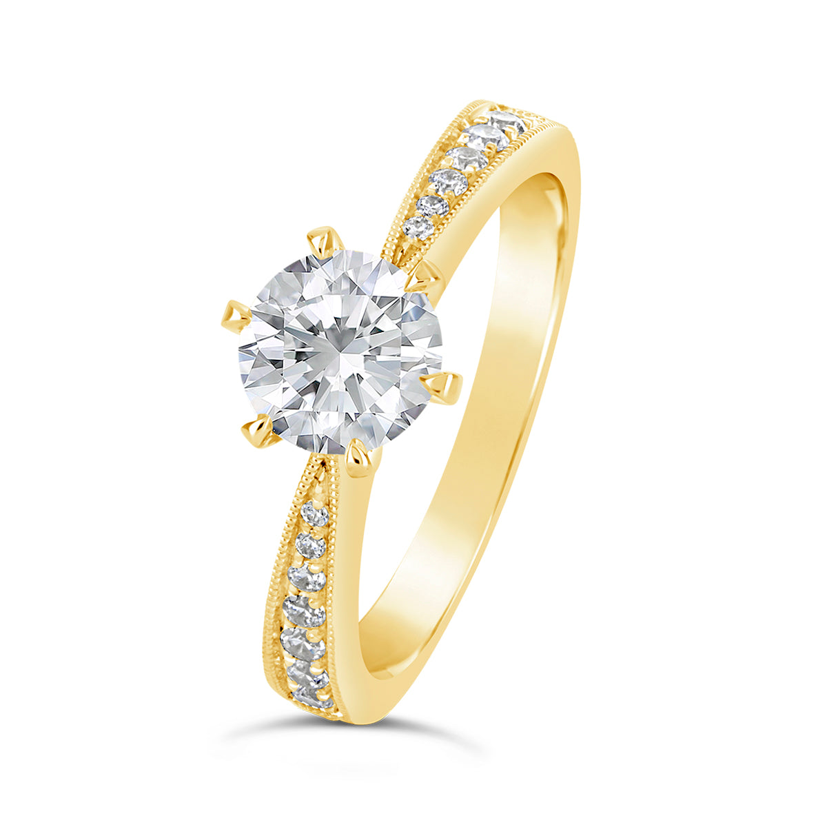 Round Brilliant Cut Tapered Diamond Engagement Ring - ACB130