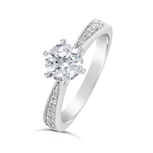 Round Brilliant Cut Tapered Diamond Engagement Ring - ACB130