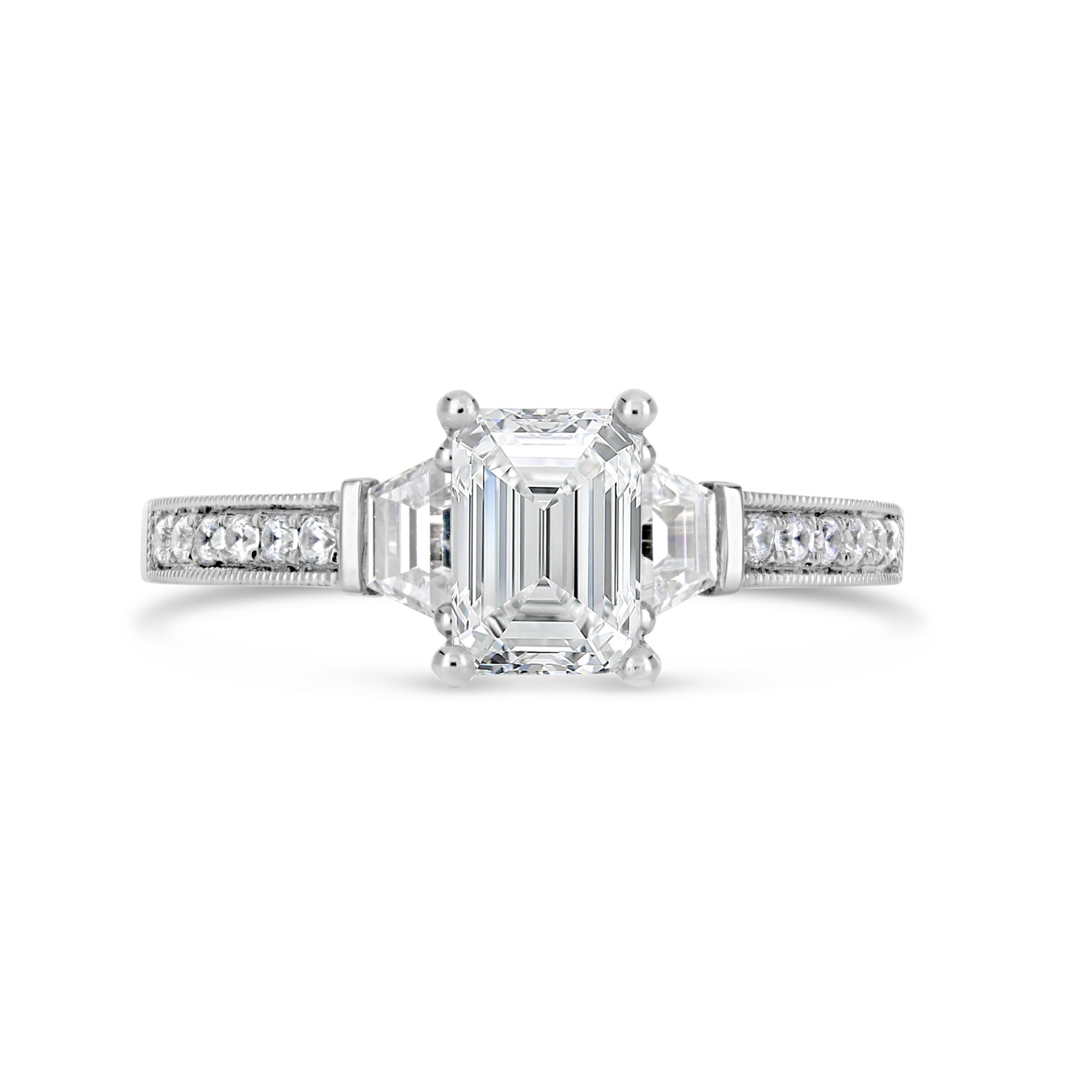 Emerald Cut Three Stone Diamond Engagement Ring - ACB145