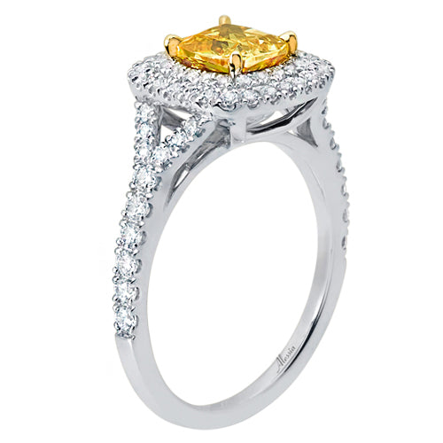 Yellow Cushion Cut Double Halo Diamond Engagement Ring - ACB237