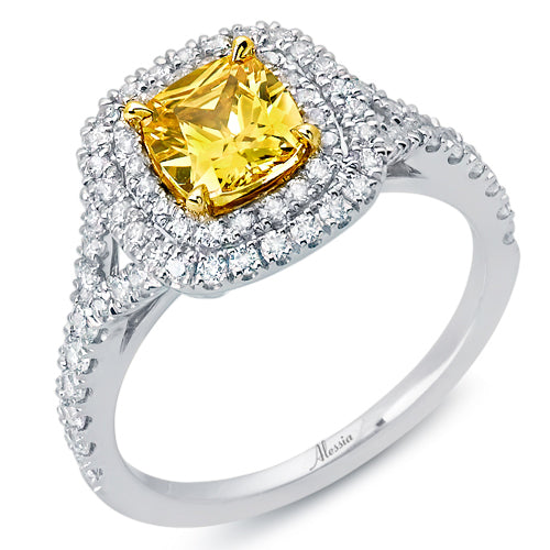 Yellow Cushion Cut Double Halo Diamond Engagement Ring - ACB237