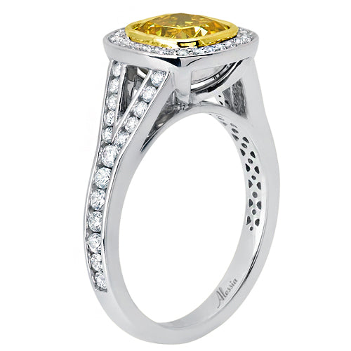 Yellow Cushion Cut Diamond Halo Engagement ring - ACB239