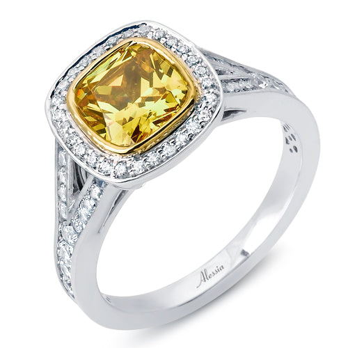 Yellow Cushion Cut Diamond Halo Engagement ring - ACB239