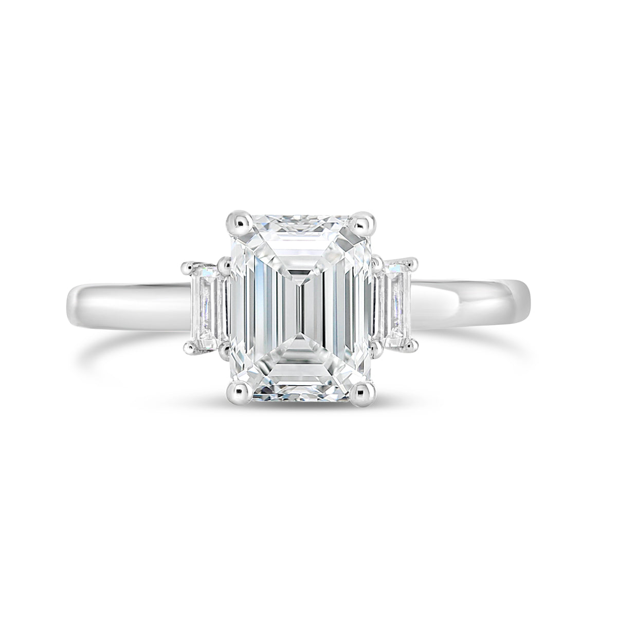 Emerald Cut Three Stone Diamond Solitaire Engagement Ring - ACB252