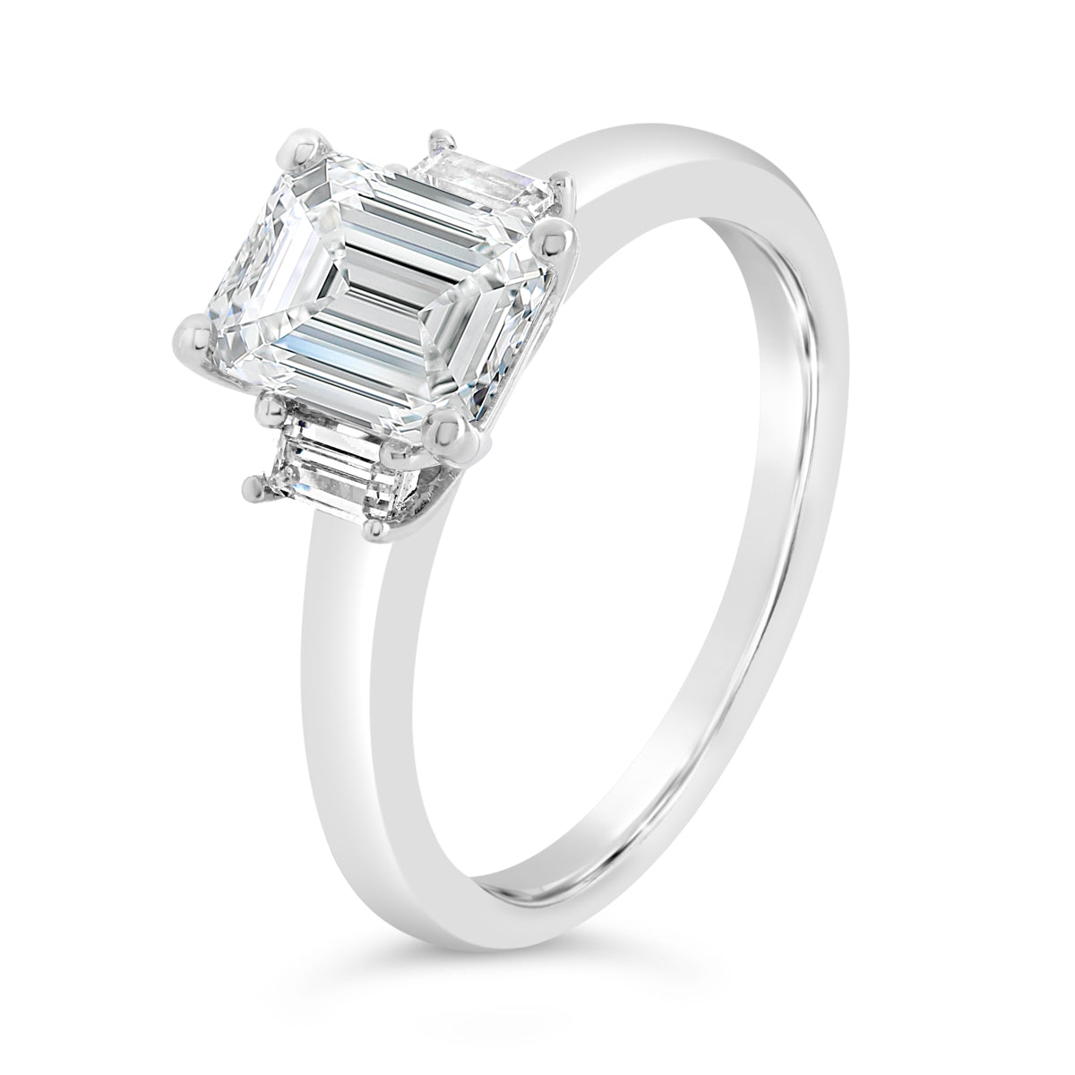 Emerald Cut Three Stone Diamond Solitaire Engagement Ring - ACB252