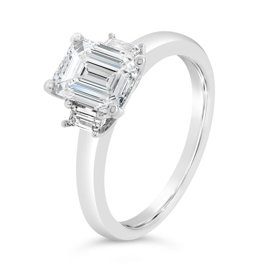 Emerald Cut Three Stone Diamond Solitaire Engagement Ring - ACB252