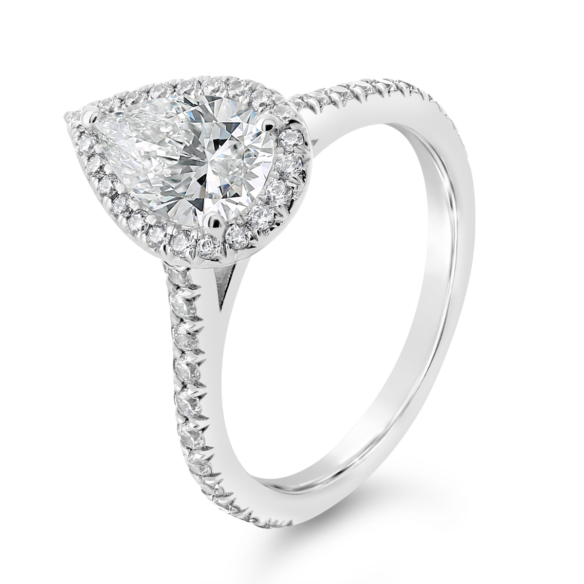 Pear Shape Diamond Halo and Cathedral Engagement Ring - ACB404