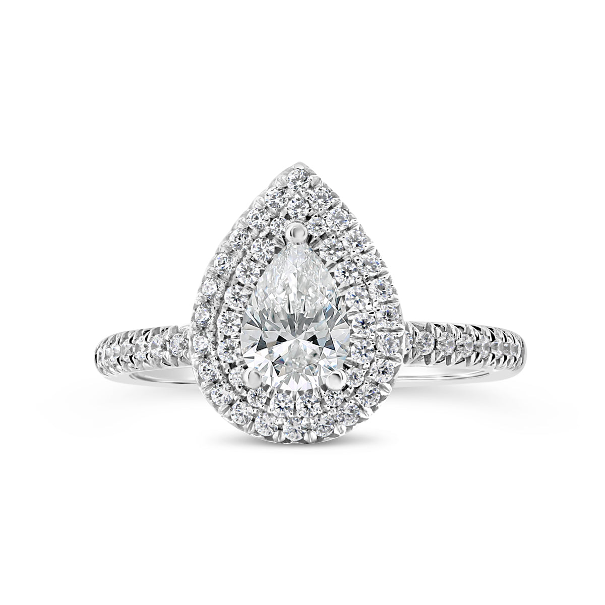 Pear Shape Double Halo Diamond Engagement Ring - ACB408