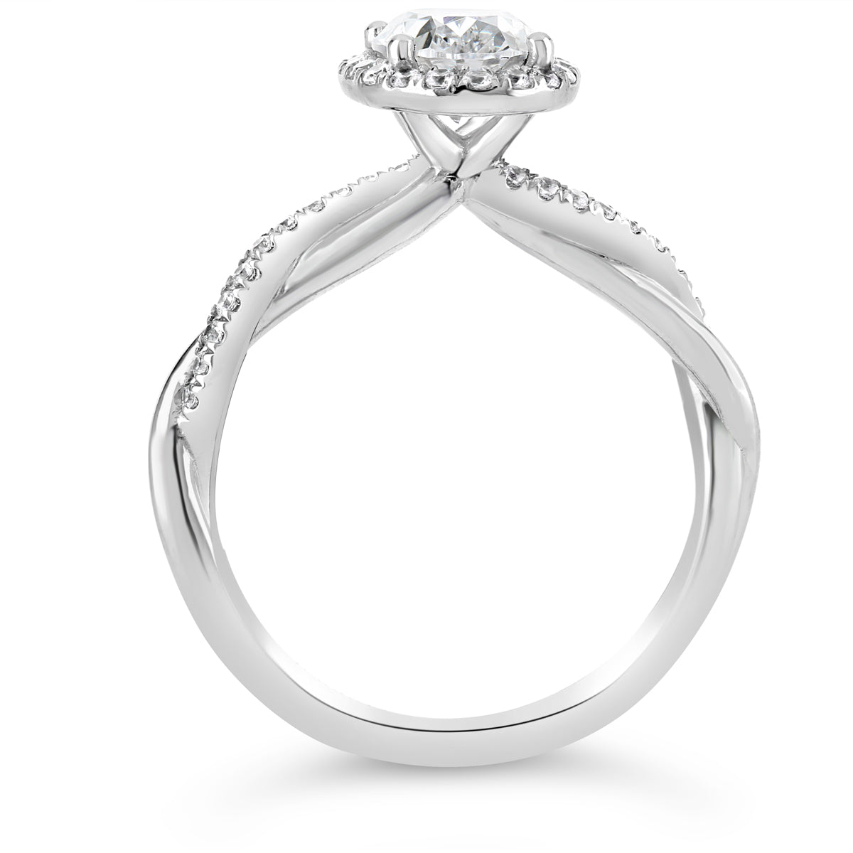 Oval Cut Twisting Band Diamond Halo Engagement Ring - ACB411