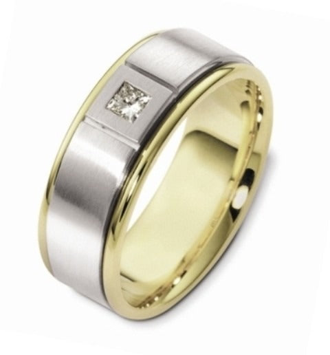 DORA Two Tone Mens Wedding Band with Princess Cut Diamond - C2375