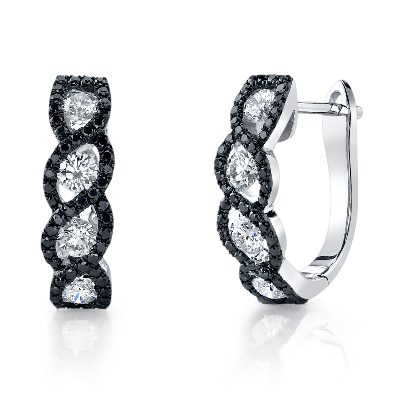 White Gold Entwined Black Diamond Earrings - CE0526BD