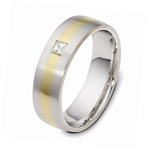 DORA Two Tone Mens Wedding Band with Princess Cut Diamond - E1510