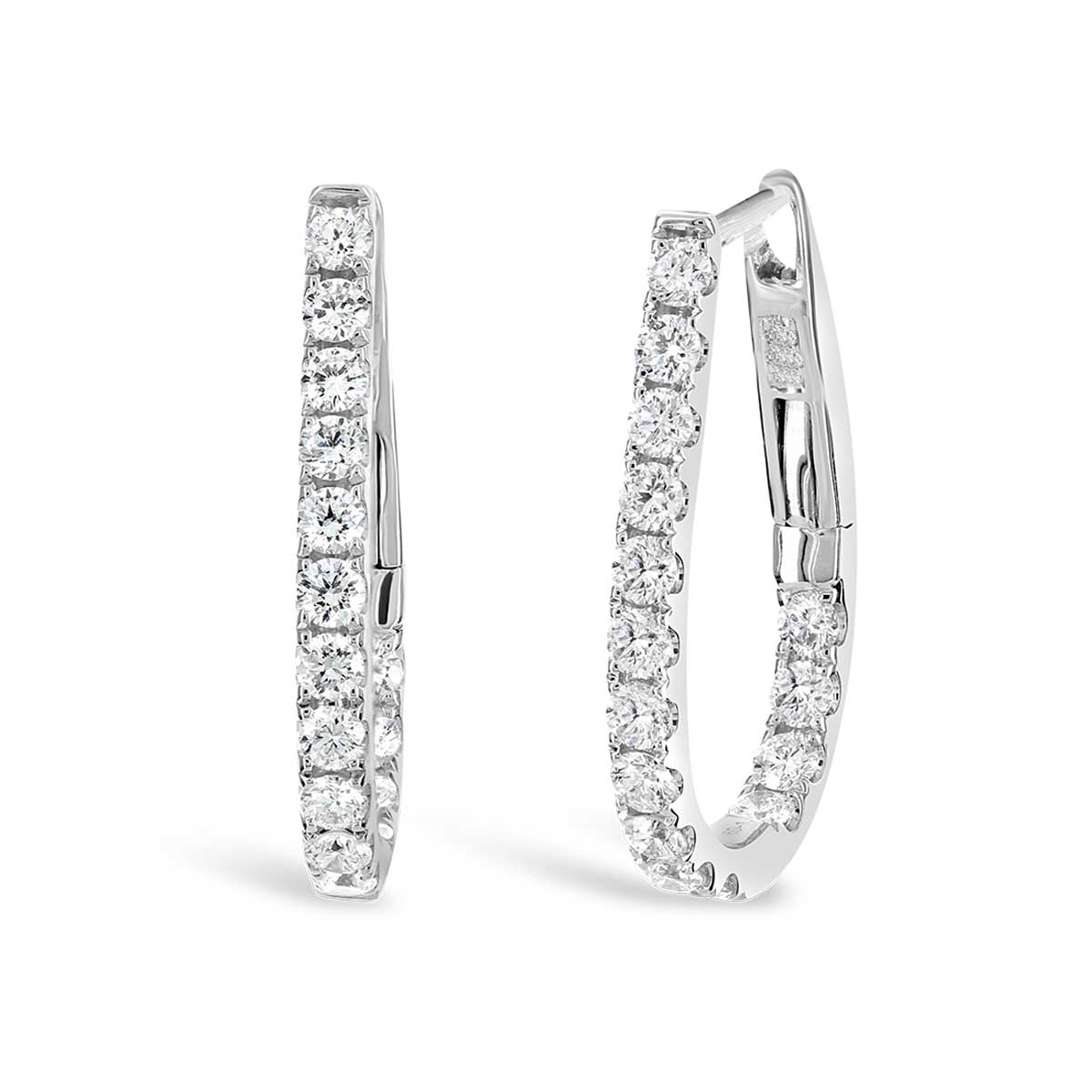 White Gold Tear Drop Diamond Hoop Earrings -  GA2E02