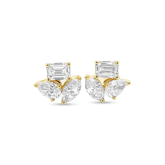 Gold Multi-Shape Diamond Cluster Earrings - ARZ115495