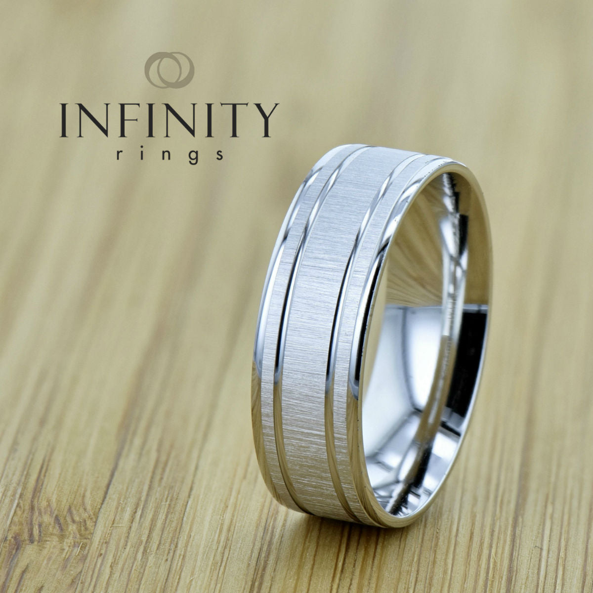 White Gold Mens Wedding Band - INFINITY 8