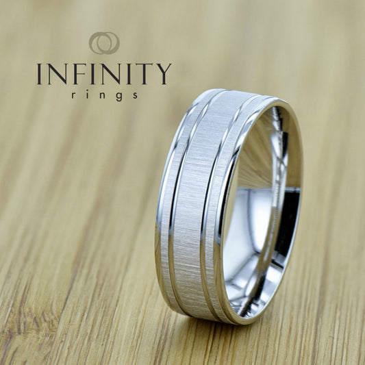 White Gold Mens Wedding Band - INFINITY 8