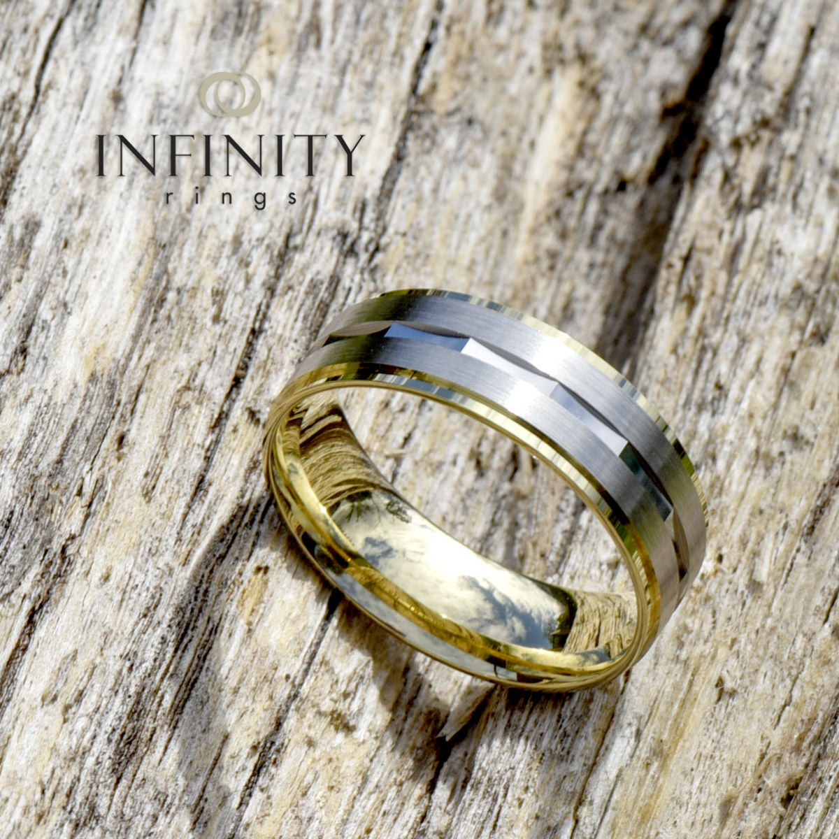 Two Tone Mens Wedding Band - INFINITY 9