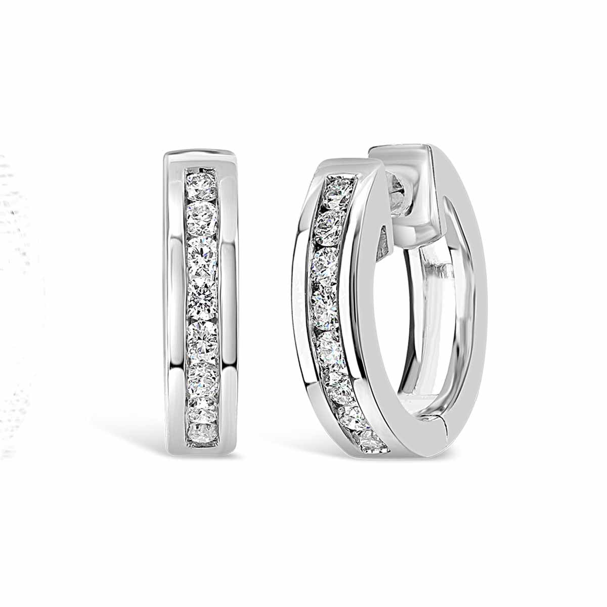 White Gold Channel Set Diamond Hoop Earrings - ME0787