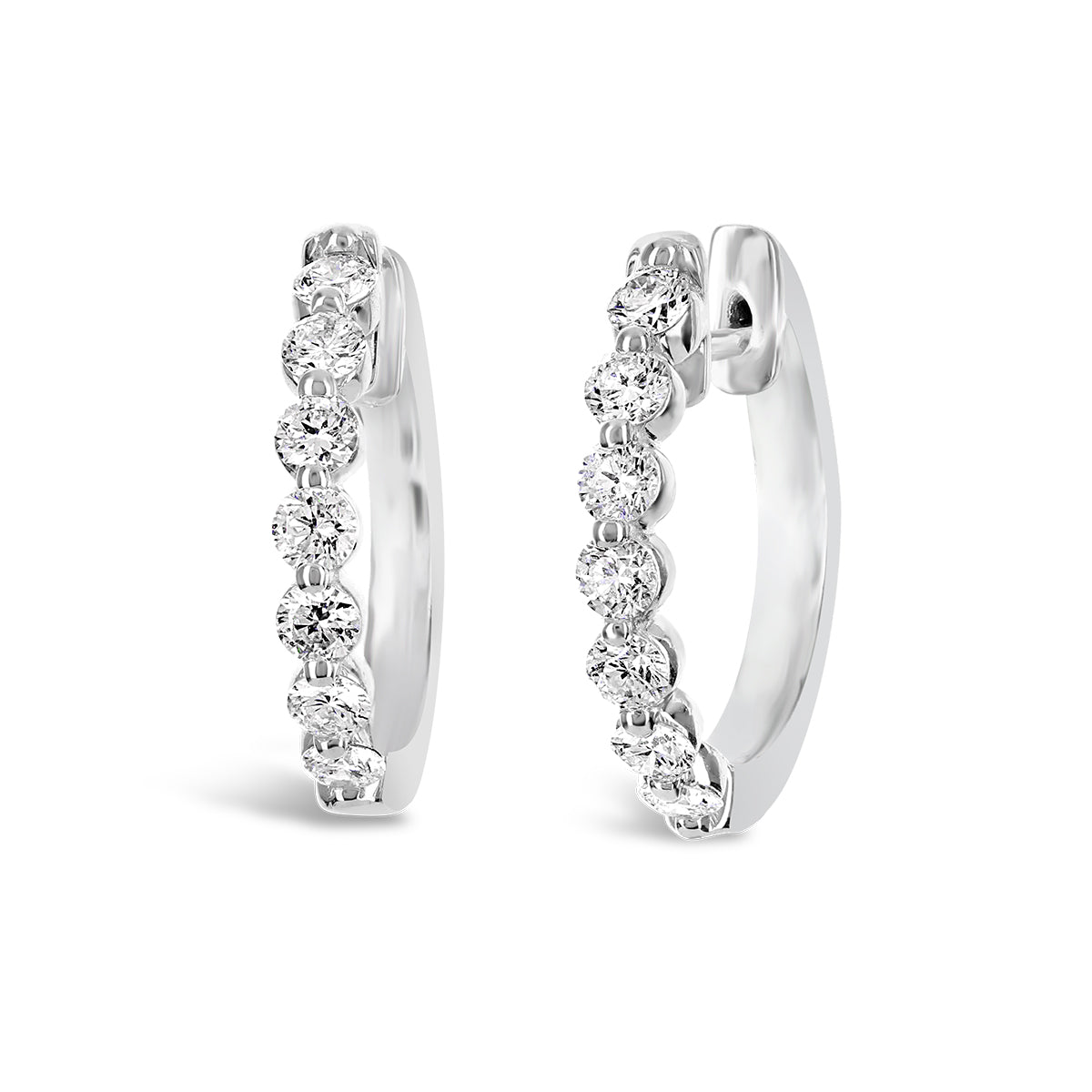 White Gold Single Claw Diamond Hoop Earrings - ME50065