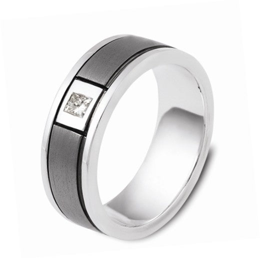 DORA Two Tone Mens Wedding Band with Princess Cut Diamond - TI4236