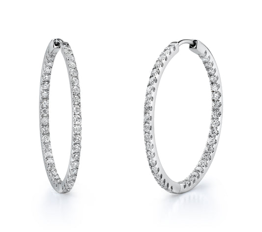 White Gold Double Diamond Hoop Earrings - YJS6170E