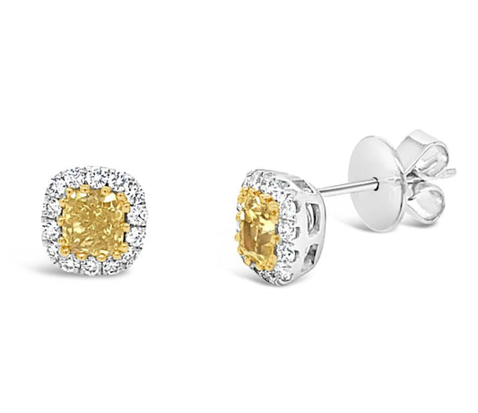 Yellow Diamond Halo Stud Earrings - GED00283