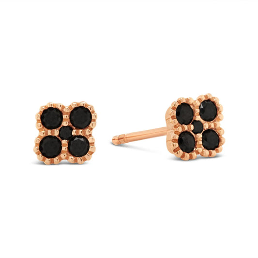 18K Rose Gold Black Diamond Clover Stud Earrings - EN3432PB1