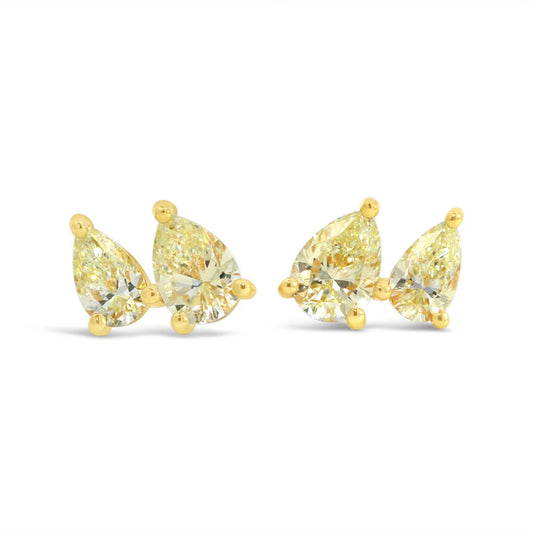 18K Pear Shape Yellow Diamond Stud Earrings - AE2811/Y