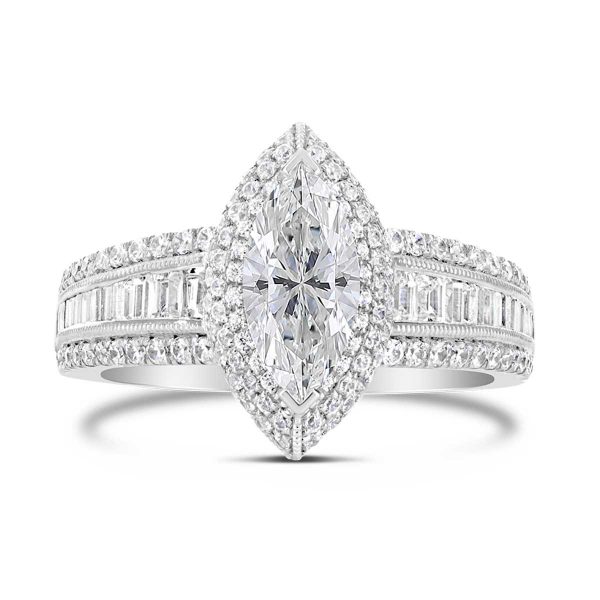Marquise Shape Diamond Halo Engagement Ring - ACB006