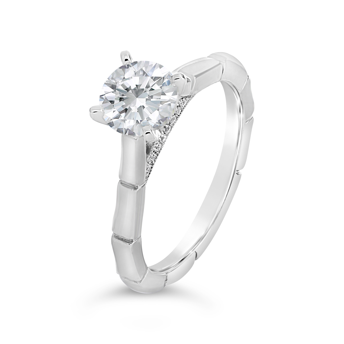 Six-Prong Pear-Cut Diamond Split Shank Engagement Ring w/ Chevron Collar |  R2428W-SR | Valina Engagement Ring